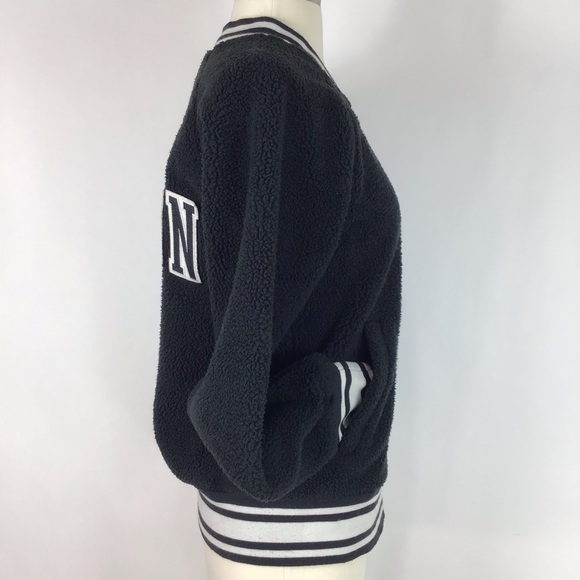 Champion Sherpa bomber jacket Womens S black spell out collegiate Preppy Cropped - Picture 6 of 15